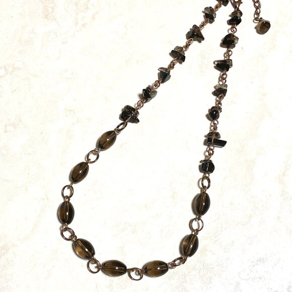 Genuine Dark Smoky Quartz Bib Necklace, Gemstone & Copper Choker - Picture 3 of 14